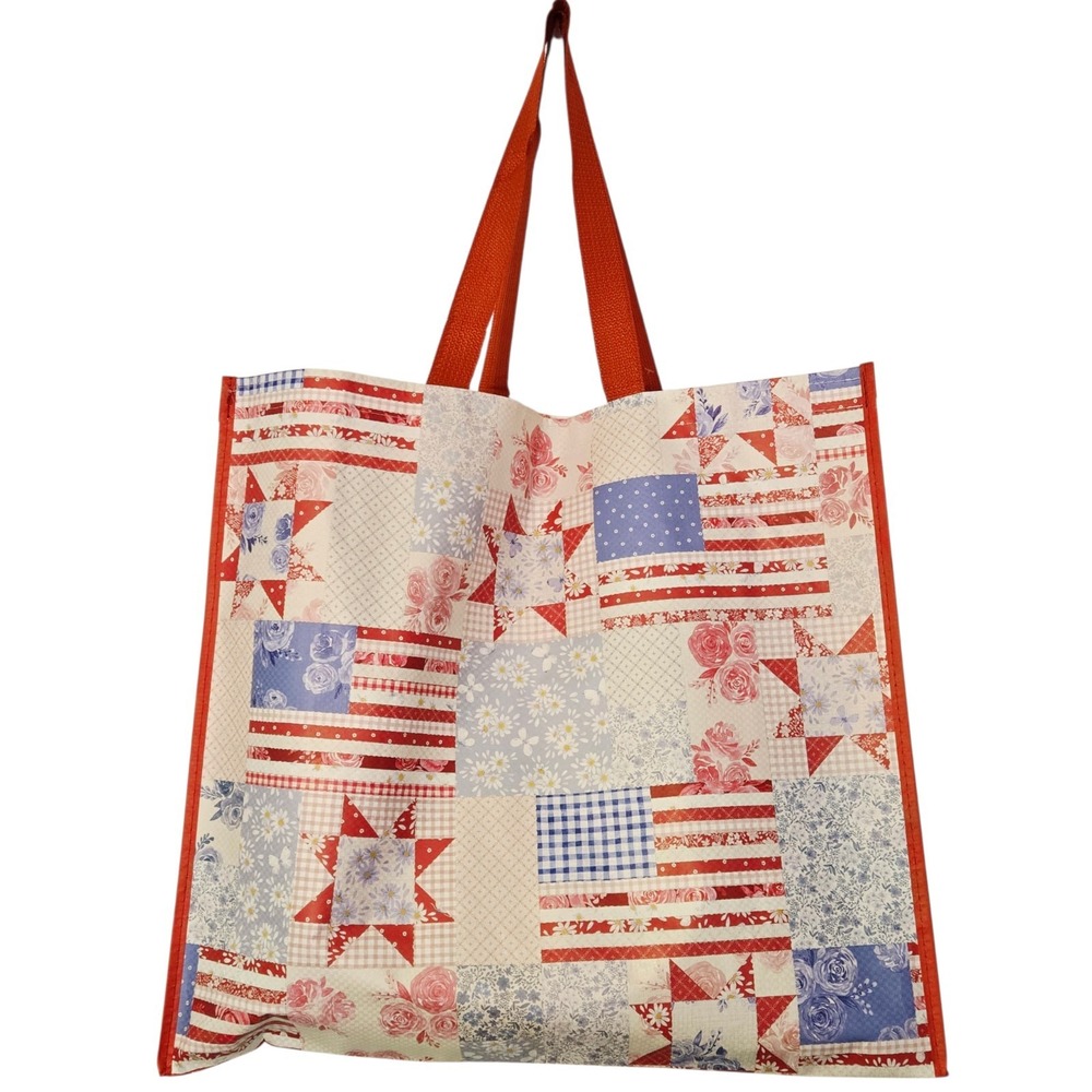 Patriotic Patchwork Floral Flags Memorial Day Independence Shopping TJMaxx Bag